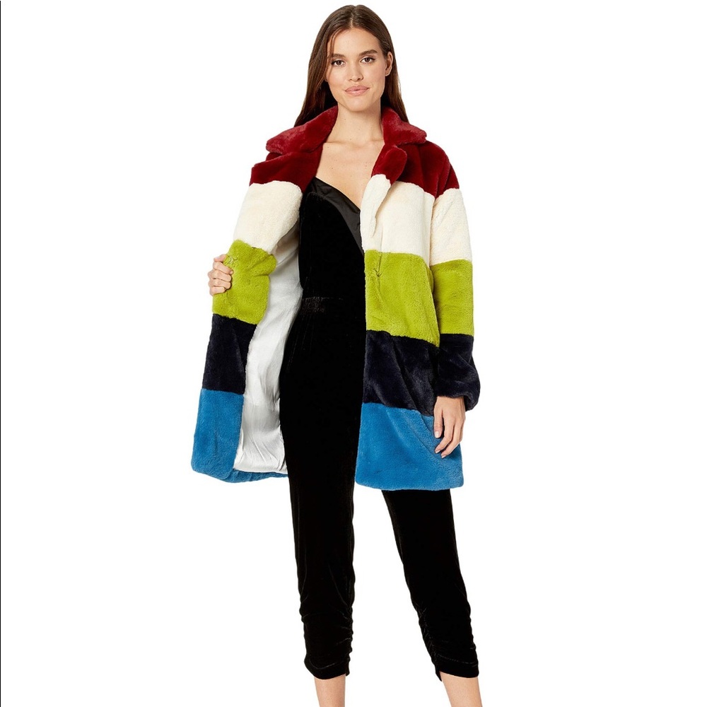 NWT Blank NYC Colorblock Faux Fur Long Jacket